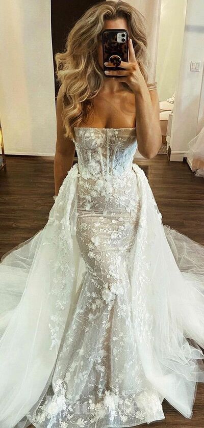 Sexy Appliques Wedding Dress, Mermaid Appliques Wedding Dress Bridal Gown