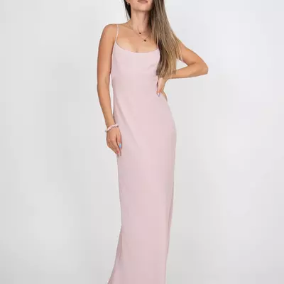 "blush pink spaghetti strap maxi dress ，elegant sleeveless formal gown for women