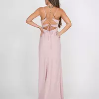 "Blush Pink Spaghetti Strap Maxi Dress ，Elegant Sleeveless Formal Gown for Women - Thumbnail 1