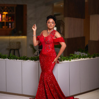 Red Prom Dresses for Special Occasions Illusion Promdress Sheer Neck Sequined Lace Beaded Birthday Dress Second Reception Gowns - Thumbnail 1