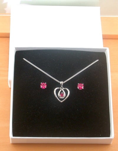 BOXED GIFT SET/Sterling Silver Ruby(Lab Created) Necklace & Earrings/Ruby Stud Earrings/Ruby Heart Necklace/July Birthstone/Ruby Jewellery