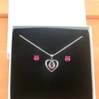 BOXED GIFT SET/Sterling Silver Ruby(Lab Created) Necklace & Earrings/Ruby Stud Earrings/Ruby Heart Necklace/July Birthstone/Ruby Jewellery - Thumbnail 9