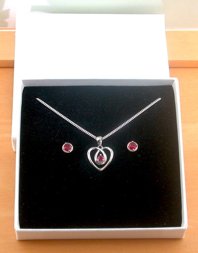  BOXED GIFT SET/Sterling Silver Ruby(Lab Created) Necklace & Earrings/Ruby Stud Earrings/Ruby Heart Necklace/July Birthstone/Ruby Jewellery