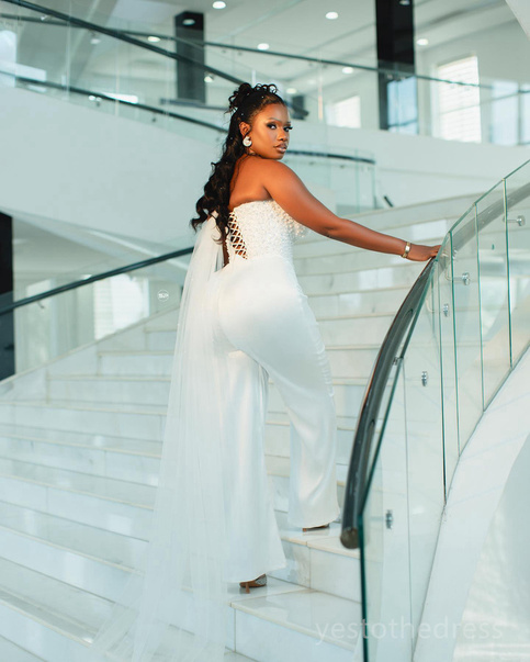 One-Piece White Jumpsuits Prom Dresses for Black Women One Shoulder Pearls  Decorated Sexy Birthday Party Dress Second Reception sold by Babybridal on  Storenvy