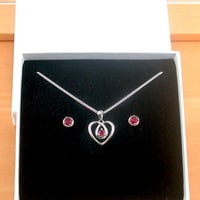  BOXED GIFT SET/Sterling Silver Ruby(Lab Created) Necklace & Earrings/Ruby Stud Earrings/Ruby Heart Necklace/July Birthstone/Ruby Jewellery - Thumbnail 8