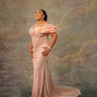 Luxurious Prom Dresses Plus Size Evening Dresses Elegant Illusion Promdress Short Sleeves Beaded Pearls Crystals Lace Second Reception - Thumbnail 1