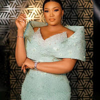 Mint Plus Size Prom Dress Mermaid Promdress Evening Formal Gowns Portrait Beaded Rhinestones Crystals 3D Flowers Lace Birthday Dress - Thumbnail 1