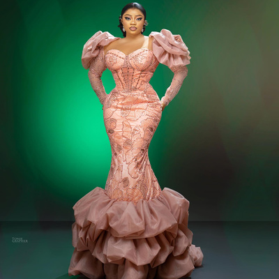 Watermelon prom dress mermaid promdress sheer neck long sleeves beaded lace cap sleeves 40th anniversary birthday dress 