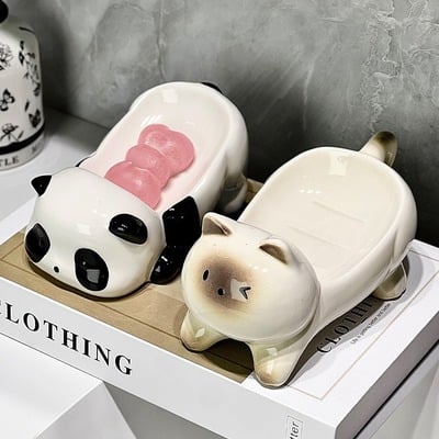Cute cat panda ceramic soap box, soap dish