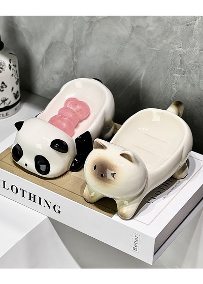 Cute Cat Panda Ceramic Soap Box, Soap Dish