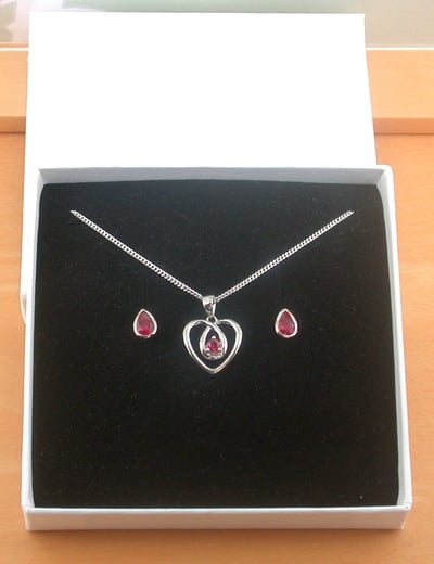 BOXED GIFT SET/Sterling Silver Ruby(Lab Created) Necklace & Earrings/Ruby Stud Earrings/Ruby Heart Necklace/July Birthstone/Ruby Jewellery