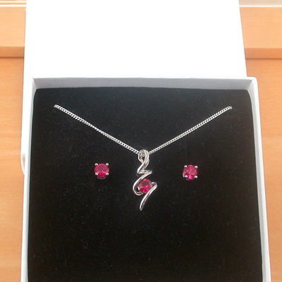 Boxed gift set/sterling silver ruby(lab created) necklace & earrings/ruby earrings/ruby necklace/july birthstone/ruby jewellery