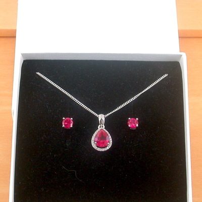 Boxed gift set/sterling silver ruby(lab created) necklace & earrings/ruby earrings/ruby necklace/july birthstone/ruby jewellery