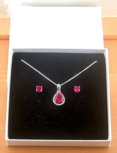 BOXED GIFT SET/Sterling Silver Ruby(Lab Created) Necklace & Earrings/Ruby Earrings/Ruby Necklace/July Birthstone/Ruby Jewellery