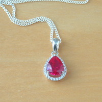 BOXED GIFT SET/Sterling Silver Ruby(Lab Created) Necklace & Earrings/Ruby Earrings/Ruby Necklace/July Birthstone/Ruby Jewellery - Thumbnail 1