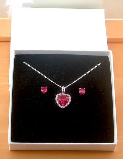 BOXED GIFT SET/Sterling Silver Ruby(Lab Created) Necklace & Earrings/Ruby Stud Earrings/Ruby Heart Necklace/July Birthstone/Ruby Jewellery