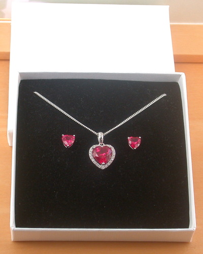 BOXED GIFT SET/Sterling Silver Ruby(Lab Created) Necklace & Earrings/Ruby Stud Earrings/Ruby Heart Necklace/July Birthstone/Ruby Jewellery
