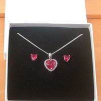 BOXED GIFT SET/Sterling Silver Ruby(Lab Created) Necklace & Earrings/Ruby Stud Earrings/Ruby Heart Necklace/July Birthstone/Ruby Jewellery - Thumbnail 10