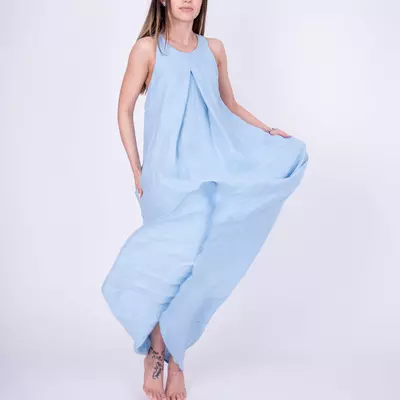 Light blue sleeveless linen maxi dress ,flowy summer dress