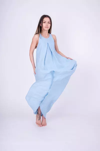 Light Blue Sleeveless Linen Maxi Dress ,Flowy Summer Dress