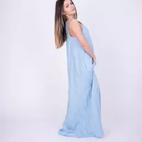 Light Blue Sleeveless Linen Maxi Dress ,Flowy Summer Dress - Thumbnail 2