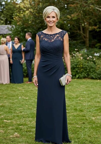 Navy Blue Sheath Lace Mother of Bride/Groom Dress Evening Formal Gown