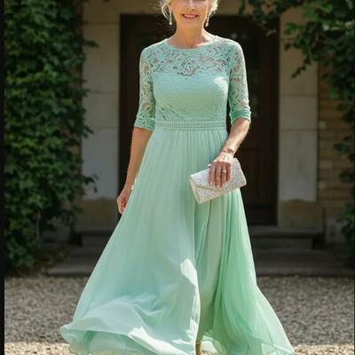 Mint green a line chiffon lace mother of bride/groom dress evening formal gown