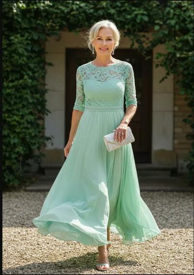 Mint Green A Line Chiffon Lace Mother of Bride/Groom Dress Evening Formal Gown
