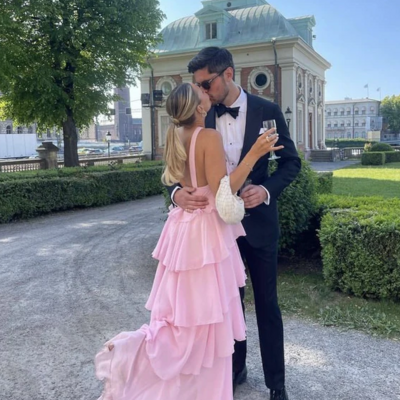 Halter pink a-line tiered backless evening dresses - Thumbnail 1