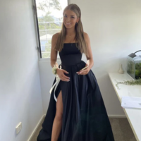 A-line Elegant Black Leg Slit Prom Dresses - Thumbnail 1
