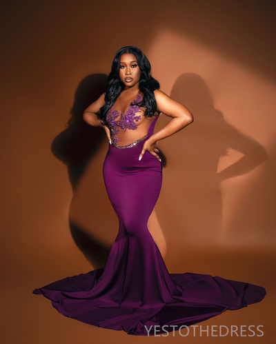 Grape Prom Dresses for Special Occasions Illusion Promdress Appliqued Beaded Lace Pearls Decorated Birthday Party Dress Second Reception Gown