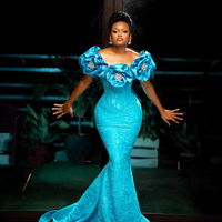 Prom Dresses for Black Women Promdress Off Shoulder Fulllace Hand Made Flowers Rhinestones Decorated Mermaid Birthday Dress Reception - Thumbnail 1