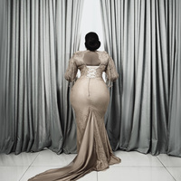 Gold Prom Dresses for Special Occasions Promdress Long Sleeves Pearls Decorated Lace Beading Tassel Birthday Party Dress Receptio - Thumbnail 1