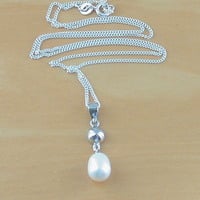 GIFT NECKLACE/Sterling Silver White Freshwater Pearl Necklace/Freshwater Pearl Necklace/Pearl Necklace/June Birthstone/Pearl Jewellery/Pearl Jewelry - Thumbnail 2