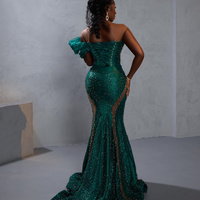 African Nigeria Plus Size Prom Dresses for Black Women Illusion Sheer Neck Mermaid Short Sleeves Sequined Lace Evening Dresses Formal Dress  - Thumbnail 1