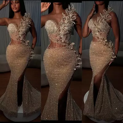 Gold Prom Dress Evening Dresses Sheath Sequined Lace Rhinestones Promdress Sexy Illusion Flora Birthday Dress Abendkleider Second Reception