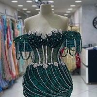 Prom Dresses For Black Women Hunter Green Evening Gowns Off Shoulder Beaded Lace Tassel Beading Formal Birthday Dresses - Thumbnail 1