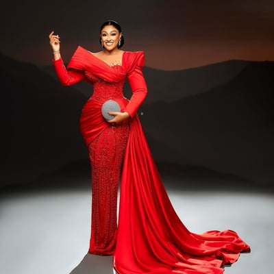 Red prom dress evening dresses for special occasions mermaid sheer neck long sleeves beaded lace pearls birthday dress