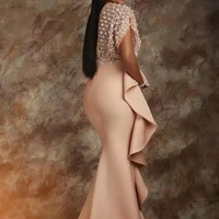 Simple Style Evening Dresses for Black Women Illusion Mermaid Prom Dress Gowns V Neck Lace Birthday Party Dress Reception Gowns - Thumbnail 1