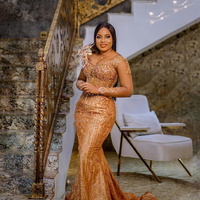 Prom Dresses for Black Women Promdress Mermaid Long Sleeves Appliqued Beaded Lace Crystals Birthday Dress Second Dress - Thumbnail 2