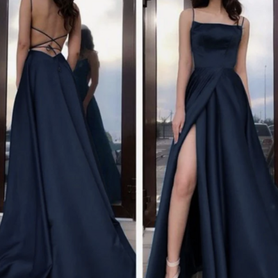 A-line/princess satin ruffles spaghetti straps sleeveless sweep/brush train dresses,1940