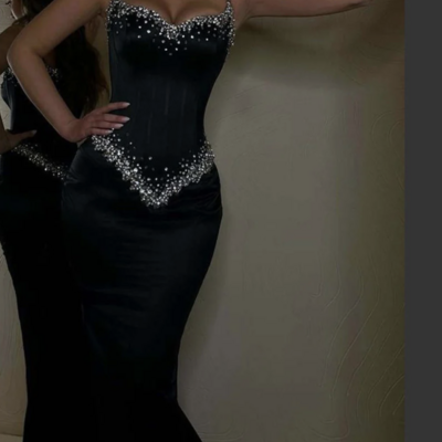 Chic black mermaid elegant long prom dresses beaded evening dress,1135