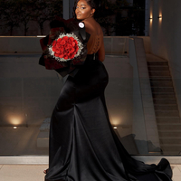 Prom Dresses for Black Women Illusion Evening Dresses Elegant Sheer Neck Promdress Beaded High Side Split Vestido - Thumbnail 1