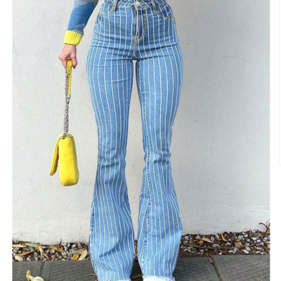 Fashion striped flared jeans