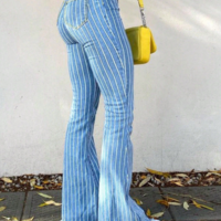 Fashion Striped Flared Jeans - Thumbnail 1
