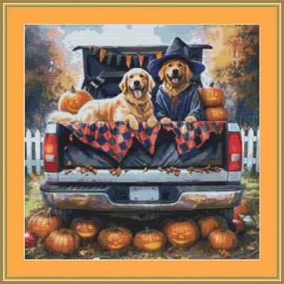 Spooky Dog Truck 2 Cross Stitch Pattern