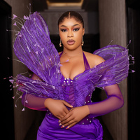 Purple Prom Dress Evening Dresses Formal Gowns For Women Halter Mermaid Beading Tassel Side Split Rhinestones Birthday Dress Second Dress - Thumbnail 1