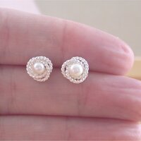BOXED EARRINGS/Sterling Silver White Freshwater Pearl stud Earrings/Pearl Earrings/Pearl Jewellery/Pearl Jewelry/Earrings/June Birthstone/UK - Thumbnail 1