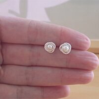 BOXED EARRINGS/Sterling Silver White Freshwater Pearl stud Earrings/Pearl Earrings/Pearl Jewellery/Pearl Jewelry/Earrings/June Birthstone/UK - Thumbnail 2