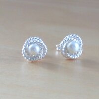 BOXED EARRINGS/Sterling Silver White Freshwater Pearl stud Earrings/Pearl Earrings/Pearl Jewellery/Pearl Jewelry/Earrings/June Birthstone/UK - Thumbnail 3